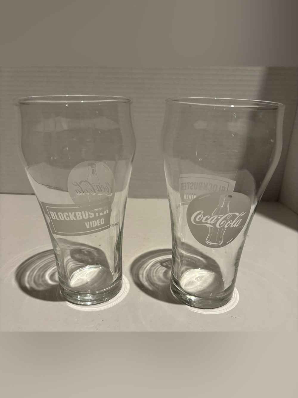 Pair of Vintage BLOCKBUSTER VIDEO X COCA COLA Glasses 6” 1980’s